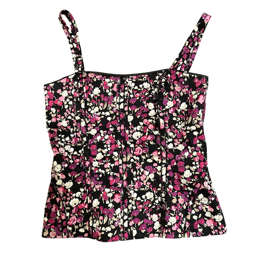 White House Black Market Floral Corset Top 2 Black Pink Bustier Y2K Coquette
